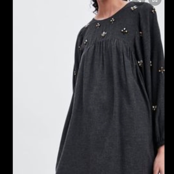 Zara bejeweled beaded tunic dress with pockets grey xs - Picture 3 of 16